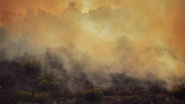 Incndios florestais comeam a perder fora no sul da Califrnia, mas ainda no foram completamente controlados. Milhares precisaram evacuar os arredores de Los Angeles desde a ltima quinta-feira, dia 10. Imagem divulgada pelo twitter @WCKitchen<BR>