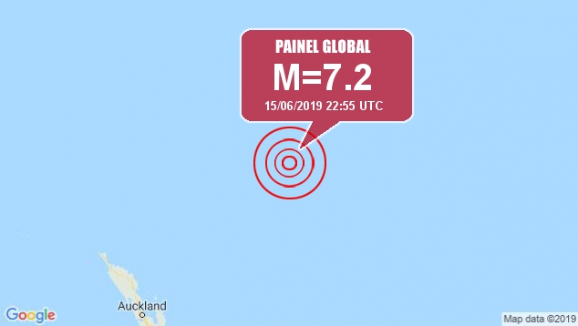 O tremor de 7.2 magnitudes foi localizado abaixo das coordenadas 30.80S e 178.09W, a 103 km a nordeste da ilha de L'Esperance Rock,na Nova Zelndia.