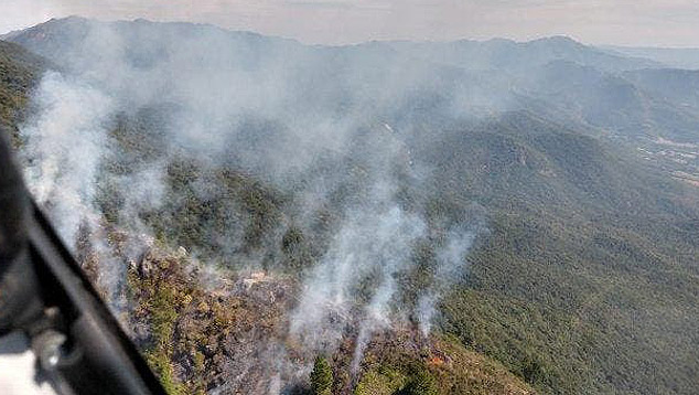 Incndio em mata de Santa Catarina este ms. Estado teve aumento de 679% no nmero de focos de fogo at 19 de maio comparado com o mesmo perodo do ano passado. Crdito: Corpo de Bombeiros Militar de Santa Catarina.