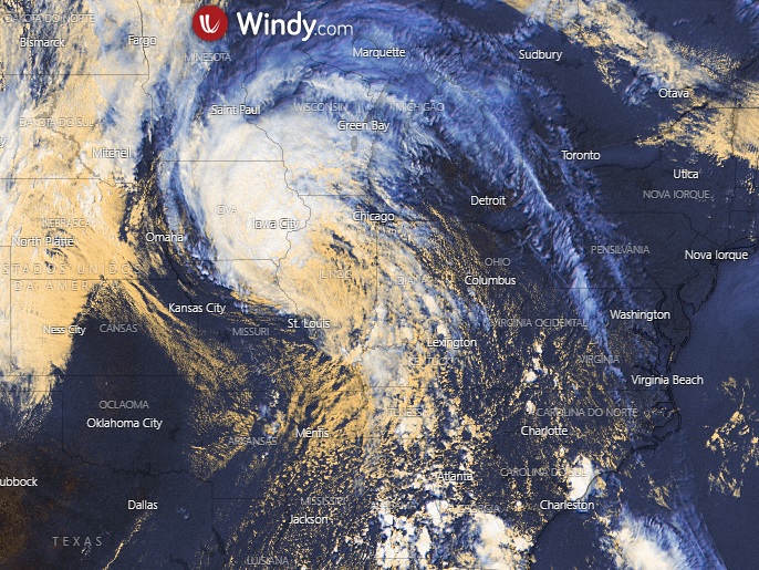 Imagem de satlite mostra a depresso tropical Cristobal sobre o interior dos Estados Unidos. H avisos em vigor pelo NHC. Crdito da imagem: Windy. 