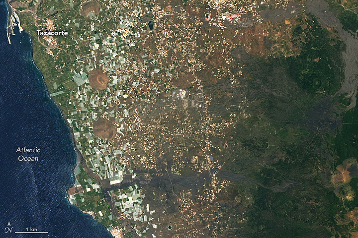 Imagem adquirida pelo Landsat8 no dia 21 de maio do lado oeste de La Palma, antes da erupo do Cumbre Vieja. Crdito: NASA