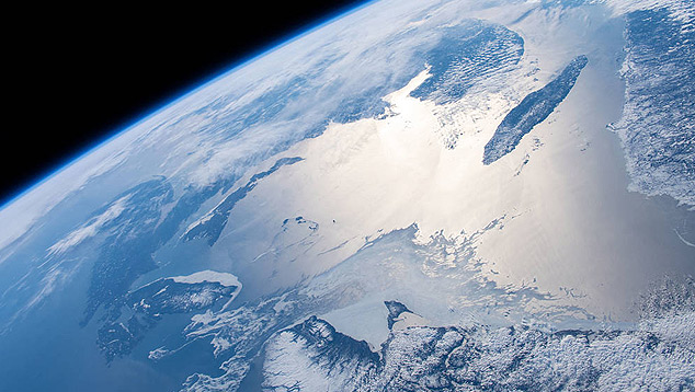 Golfo de Sant Lawrence  visto do espao por astronautas da Estao Espacial Internacional. Imagem ilustrativa de abril de 2019. Crdito: NASA.  
