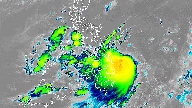 Imagem de satlite mostra a tempestade tropical Choi Wan ou Dante ganhando fora ao largo das Filipinas. Crdito: Imagem do dia 31 s 18h40 UTC/RAMMB/CIRA 