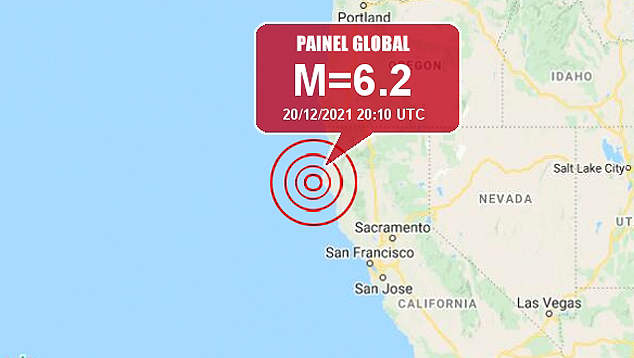 Localizao do forte tremor de magnitude 6.2 que sacuiu o noroeste da Califrnia no dia 20 de dezembro e est gerando dezenas de rplicas. Crdito: Painel Global