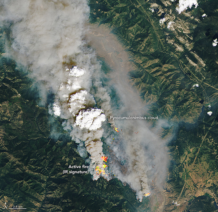 Viso detalhada do incndio McKay Creek, prximo a Lytton, na Colmbia Britnica, no Canad no dia 30 de junho. Crdito: Landsat-8/NASA 