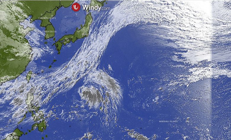 Imagem de satlite mostra a posio da tempestade tropical Champi, ao sul do Japo, na quarta-feira, dia 23. Crdito: Windy/EUMETSAT
