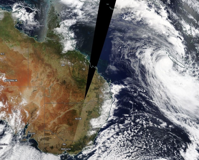 O Painel Global vinha monitorando o ciclone tropical Niran, que ganhou fora no mar de Coral, na costa leste da Austrlia, na ltima semana. Crdito: Worldview/NASA.