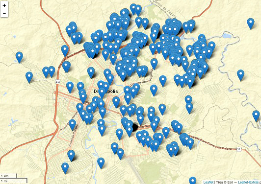 Quantidade de sismos localizados em Divinpolis entre os dias 10 e 20 de janeiro de 2022. Crdito: Centro de Sismologia da USP/Google Maps.