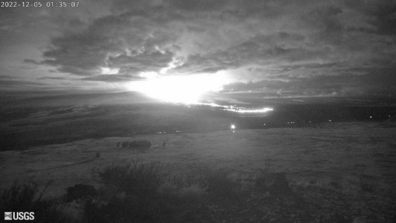 Imagem noturna por webcam da atividade atual do Mauna Loa em 5 de dezembro. Crdito: HOV/USGS 