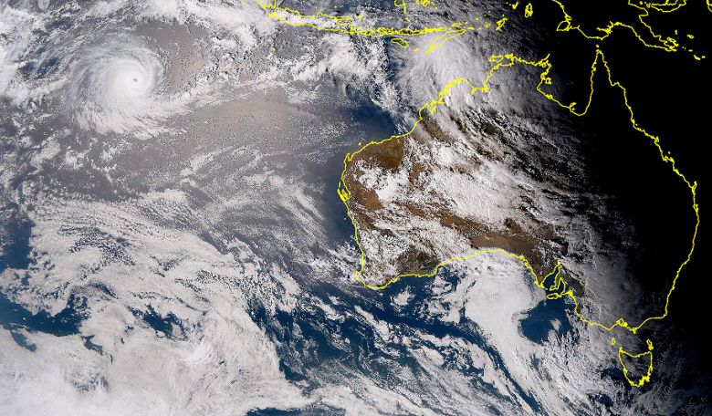 Imagem de satlite mostra o ciclone tropical Darian ganhando fora, distante ao largo da costa oeste da Austrlia. Crdito: Agncia Meteorolgica do Japo/Himawari-8