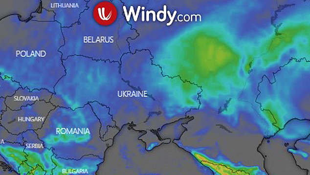 Modelo numrico do Centro Europeu de Previses Meteorolgicas  Mdio Prazo (ECMWF) mostra o aumento da neve sobre o territrio ucraniano nos prximos 5 dias. Crdito: Windy/ECMWF'