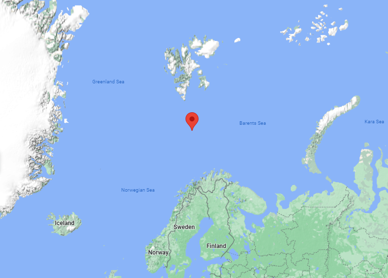 Localizao aproximada do vulco de lama submerso no oceano rtico, ao norte da Noruega. Crdito: GoogleMaps