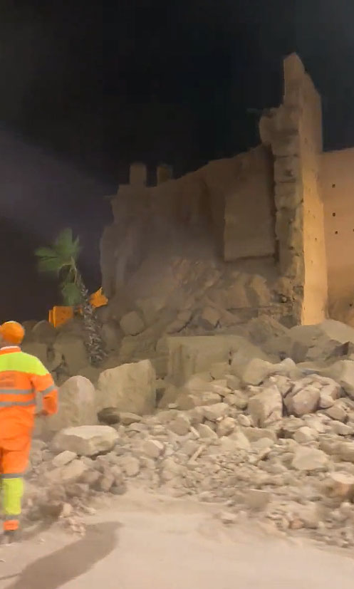 Destruio registrada em Marraquexe aps o intenso terremoto de 6.8 magnitudes. Crdito: reproduo redes sociais