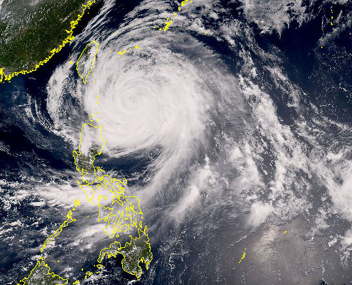 Imagem de satlite mostra o centro do tufo Mawar localizado entre o nordeste das Filipinas e o leste de Taiwan dia 30 de maio. Crdito: Agncia Meteorolgica do Japo/sat Himawari 8/9