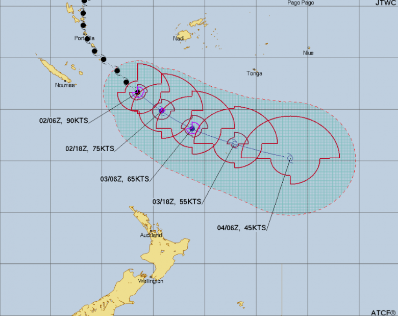 Trajeto estimado para o ciclone tropical Judy nos prximos dias. Crdito: JTWC