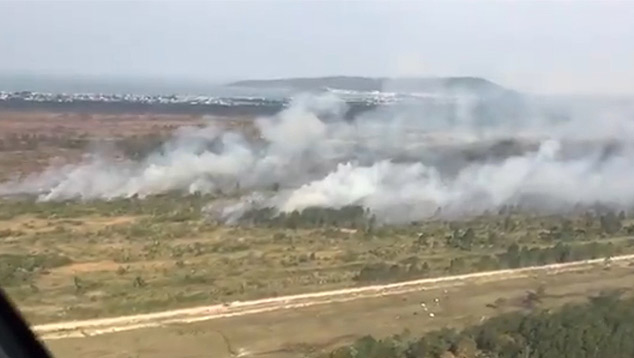 Imagem aérea da grande queimada que consumiu mil hectares de vegetação do Parque Estadual da Serra do Tabuleiro (SC) nos últimos dias: Crédito: Corpo de Bombeiros de Santa Catarina.  