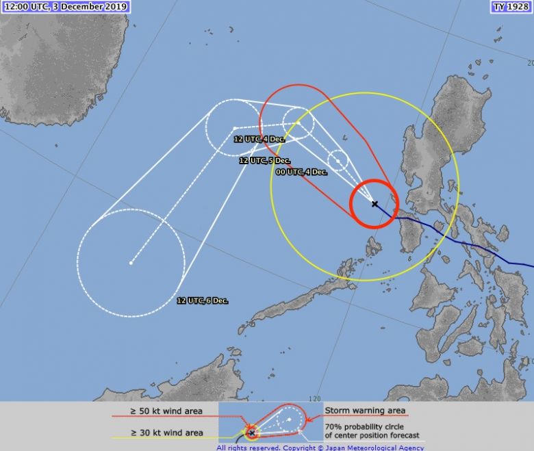 Trajetria de Kammuri nos prximos dias. Crdito: Agncia Meteorolgica do Japo.