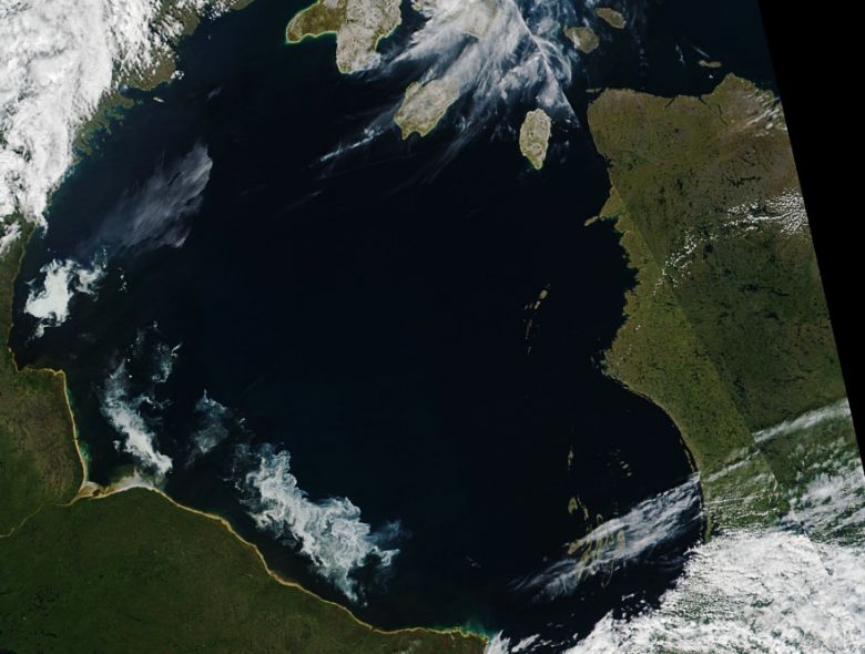 Imagem de satlite da Baa de Hudson em 29 de julho de 2020. Crdito: NASA.