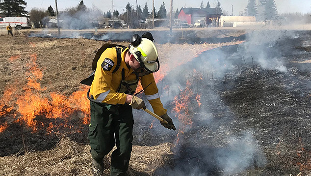 Bombeiros realizam queimadas controladas a fim de diminuir o risco de incêndios florestais em Alberta, no Canadá, nas próximas semanas. Crédito: Imagem de divulgação, Governo de Alberta. 