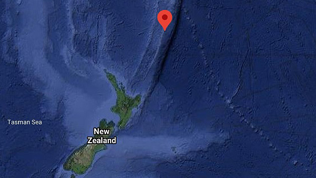 Localização revisada do epicentro do tremor de 7.1 magnitudes que ocorreu ao sul das Ilhas Kermandec, na Nova Zelândia nesta quinta-feira. Crédito: Google maps.