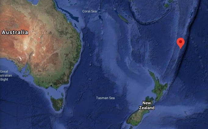 Localização do tremor de 7.1 magnitudes ocorrido na região da Nova Zelândia nesta quinta-feira. Crédito: Google maps.