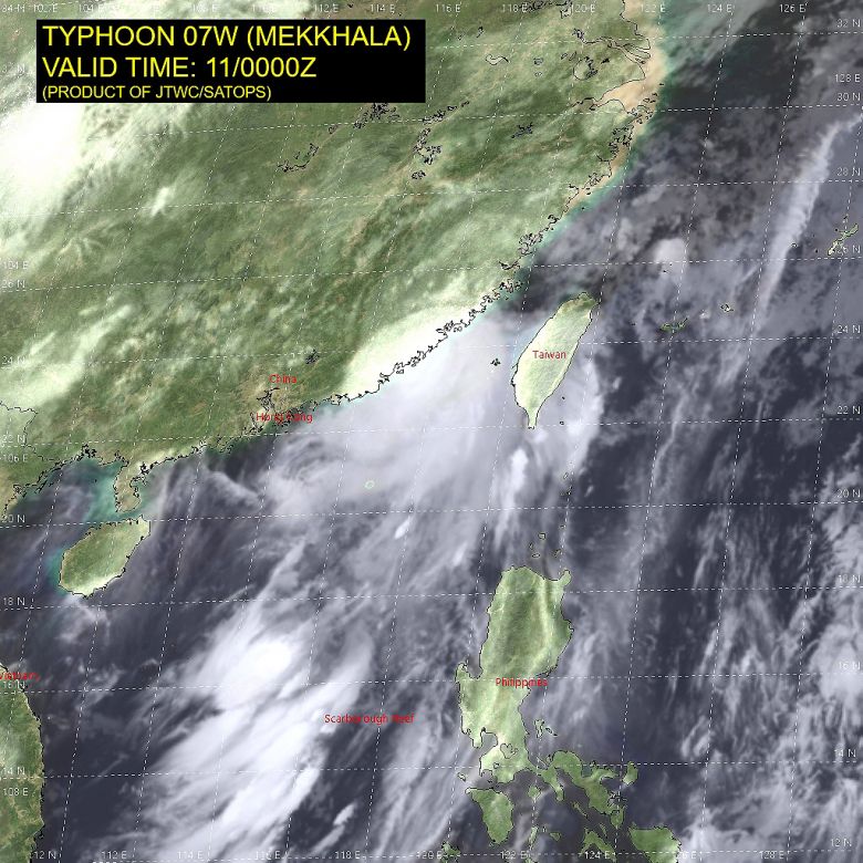 Imagem de satélite do tufão Mekkhala na costa de Fujian, no leste da China, nesta terça-feira. Crédito: JTWC/SATOPS