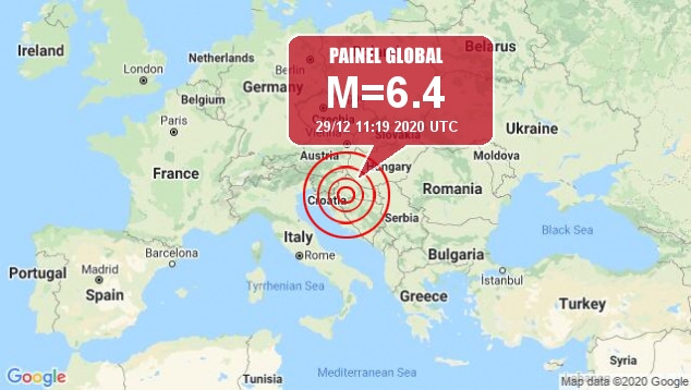 Localização do epicentro do forte terremoto de magnitude 6.4 registrado pelo USGS na manhã desta terça-feira. Crédito: Painel Global. 