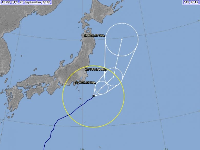 Trajeto estimado para a tempestade tropical Dolphin nos prximos dias. Crdito: JMA