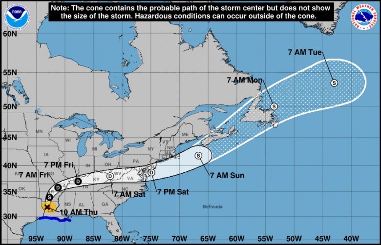 Trajeto de Laura estimado para os pr�ximos dias. Cr�dito: NHC.
