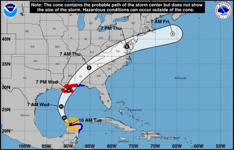 Trajeto previsto para Zeta nos pr�ximos dias. Cr�dito: NHC.
