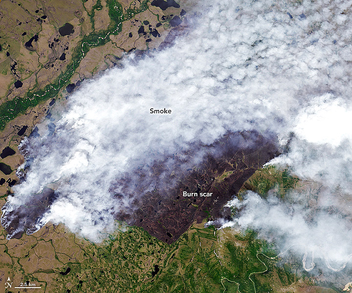 Detalhe da área de incêndio capturado no dia 4 de julho. Crédito: Aqua/NASA