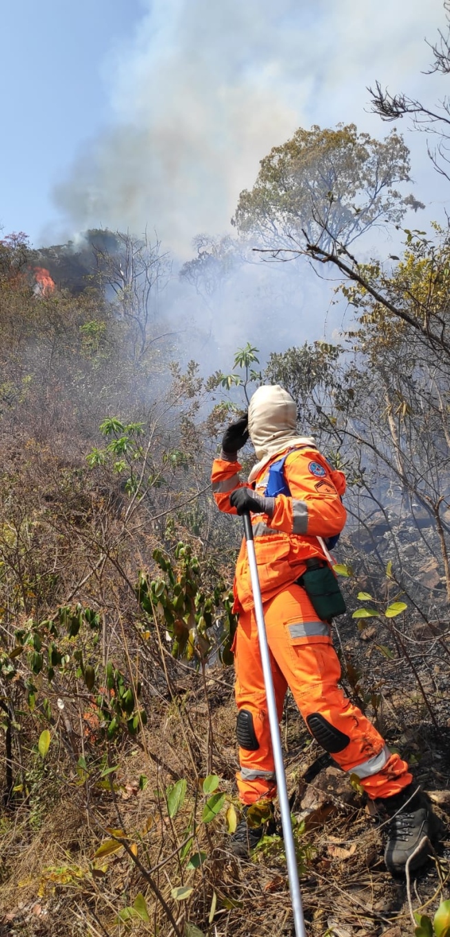 Incêndio na Serra de São José, na região de Tiradentes e São João Del Rei, em Minas Gerais. O fogo consumiu 800 hectares da vegetação em cinco dias. Crédito: Divulgação Corpo de Bombeiros. 