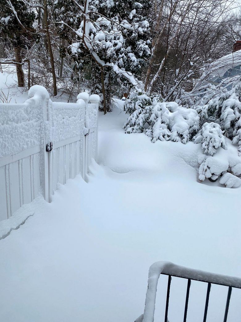 Moradias em Cresskill, em Bergen, em Nova Jersey, foram tomadas pela neve. Crédito: Foto MLGM, cortesia para o Painel Global. 
