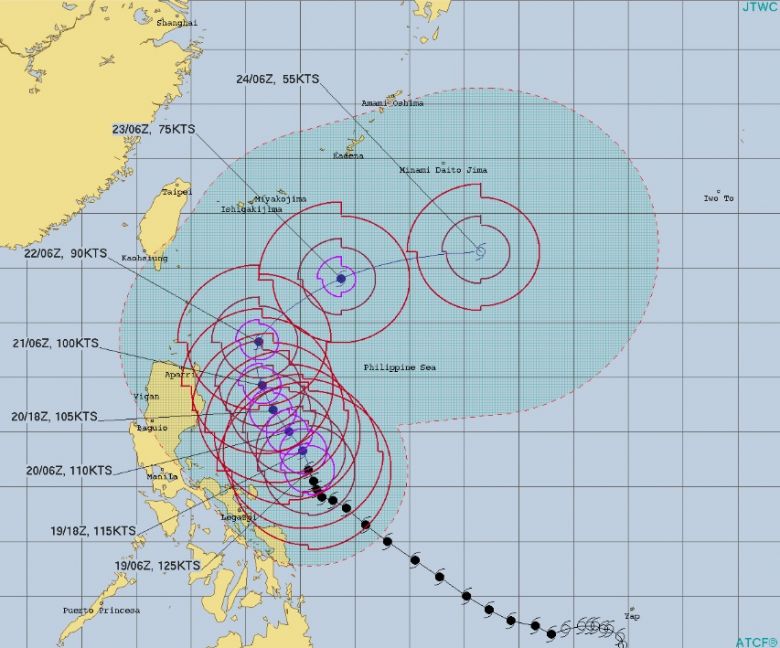 Trajeto do super tufão Surigae nos próximos dias. Crédito: JTWC 