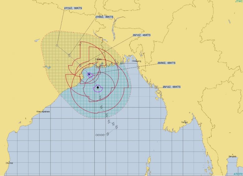 Projeções para o ciclone tropical Yaas nos próximos dias. Crédito: JTWC   