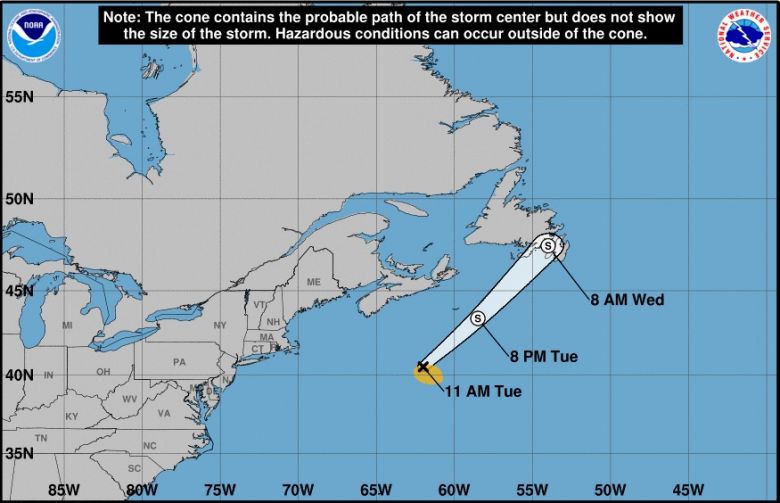 Trajeto estimado para a tempestade tropical Bill. Cr�dito: NHC 