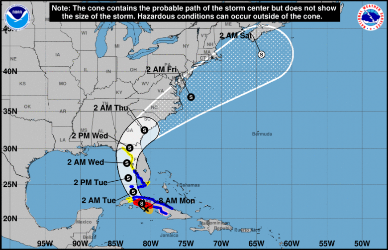 Trajeto de Elsa estimado para os pr�ximos dias. Cr�dito: NHC