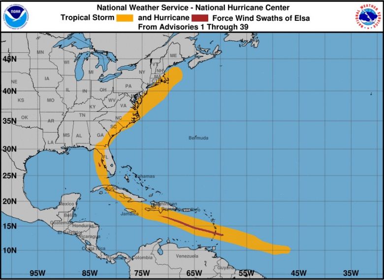 Mapa mostra todo o trajeto feito por Elsa desde o seu surgimento em 30 de junho. Cr�dito: NHC 