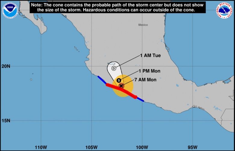 Trajeto estimado para a tempestade Rick nos pr�ximos dias. Cr�dito: NHC
