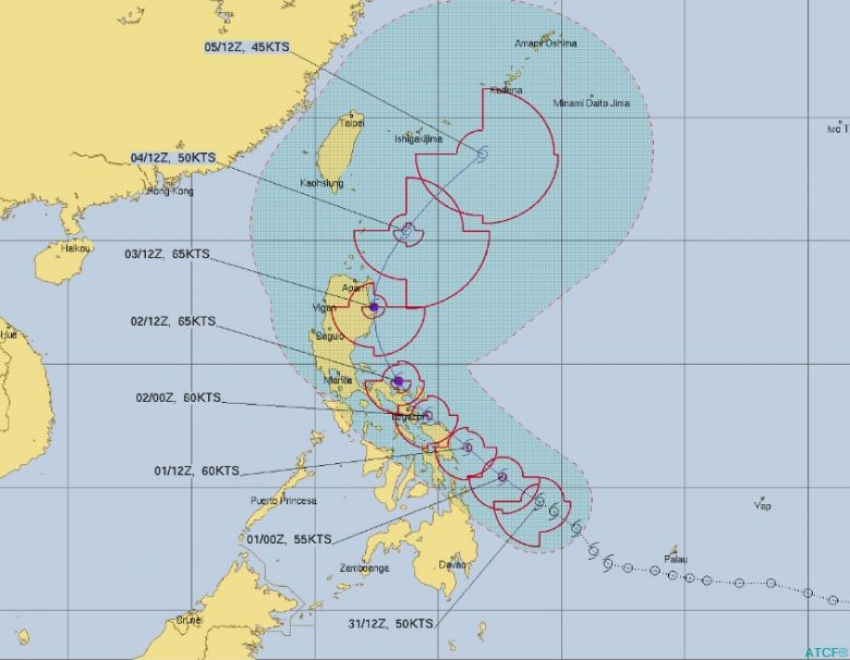 Trajeto da tempestade tropical Choi Wan nos próximos dias. Crédito: JTWC 