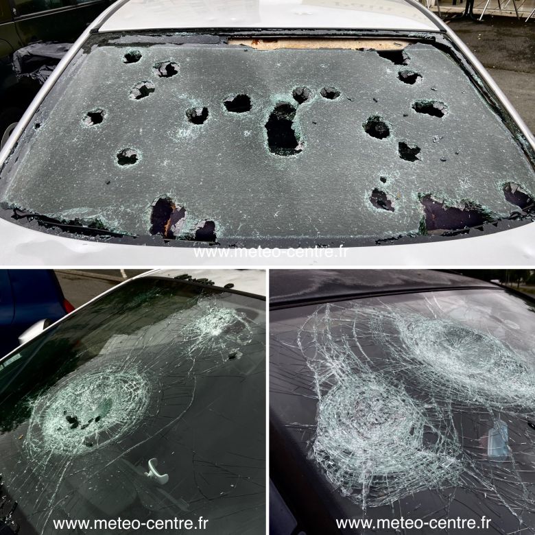 Centenas de carros foram atingidos pela tempestade de granizo no interior da Fran�a. Cr�dito: Divulga��o pelo twitter @AssoMeteoCentre