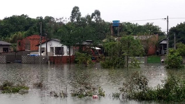 Enchente em Forquilhinha, Santa Catarina, após chuva volumosa. Crédito: Divulgação Prefeitura de Forquilhinha  
