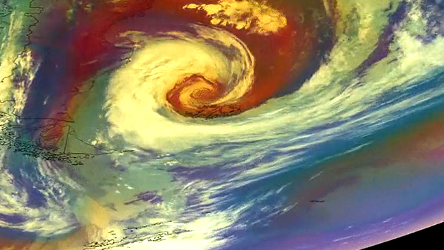 Imagem de satélite capturada pela NOAA no dia 9 de março mostra um grande ciclone sobre o extremo sul do Atlântico. Crédito: NOAA