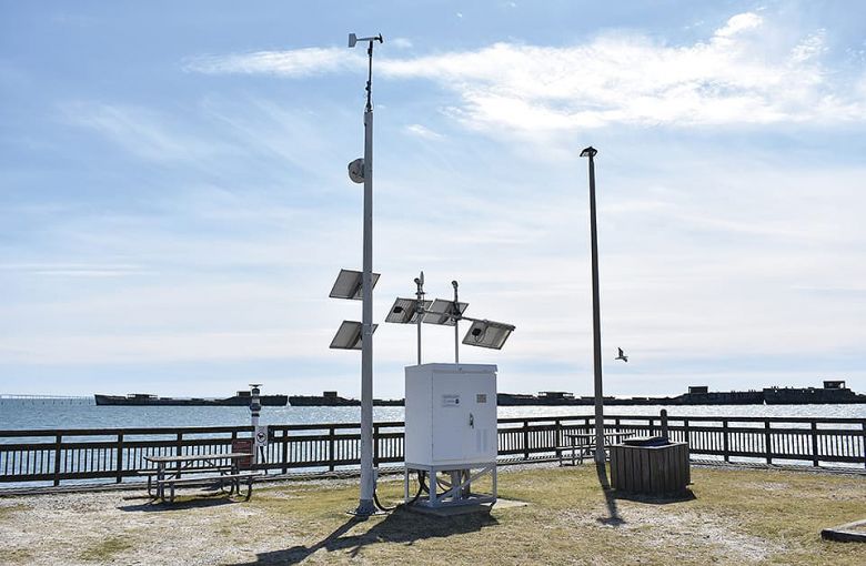 Estação de nível de água localizada em Kiptopeke, no estado da Virgínia, nos EUA. A rede de estações fornecem informações em tempo real aos centros de alerta de tsunami. Crédito: Divulgação NOAA 
