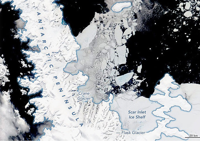 Ba�a da Plataforma Larsen B estilha�ada no dia 26 de janeiro de 2022. Cr�dito: NASA