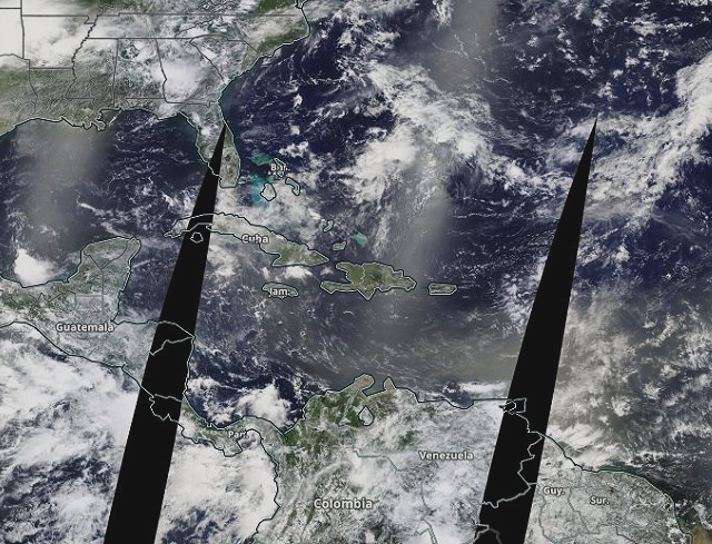 Poeira do Saara capturada em 8 de junho por sat�lite da NOAA. Cr�dito: Worldview NASA