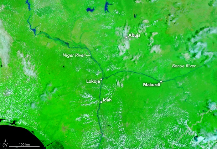 Imagem de satlite de 24 de outubro de 2021 mostra o sul da Nigria. Crdito: NASA