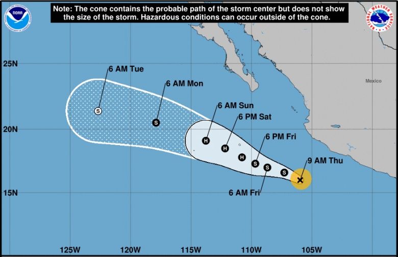 Trajeto estimado para o furac�o C�lia nos pr�ximos dias. Cr�dito: NHC
