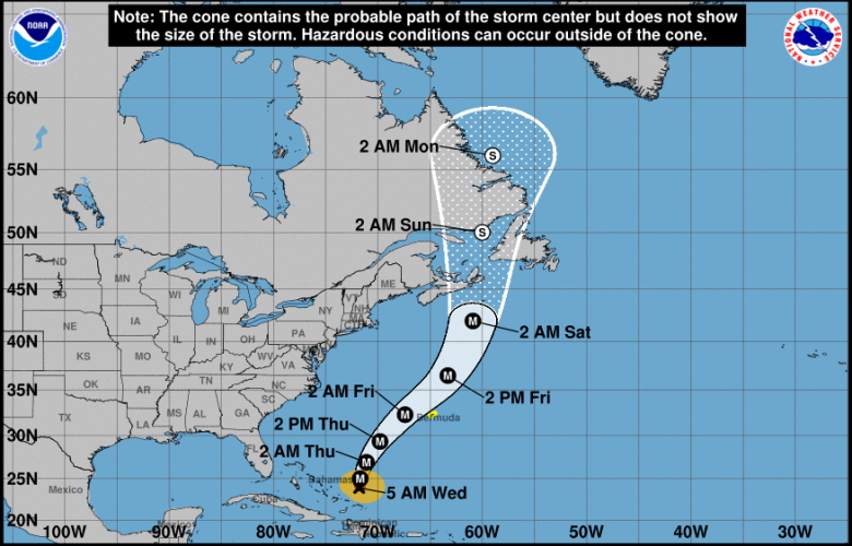 Trajeto previsto para o furac�o Fiona nos pr�ximos dias. Cr�dito: NHC