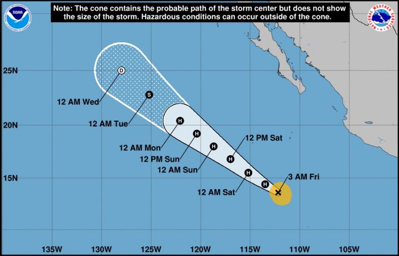 Trajet�ria estimada para Frank nos pr�ximos dias. Cr�dito: NHC